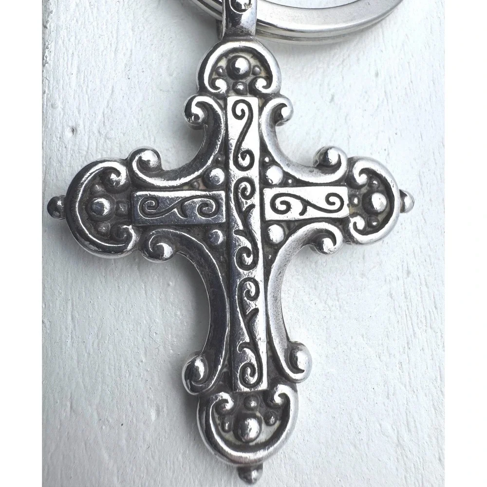 Brighton Silver Tone Divinity Cross Key Fob Ornate Scrollwork Keychain Charm